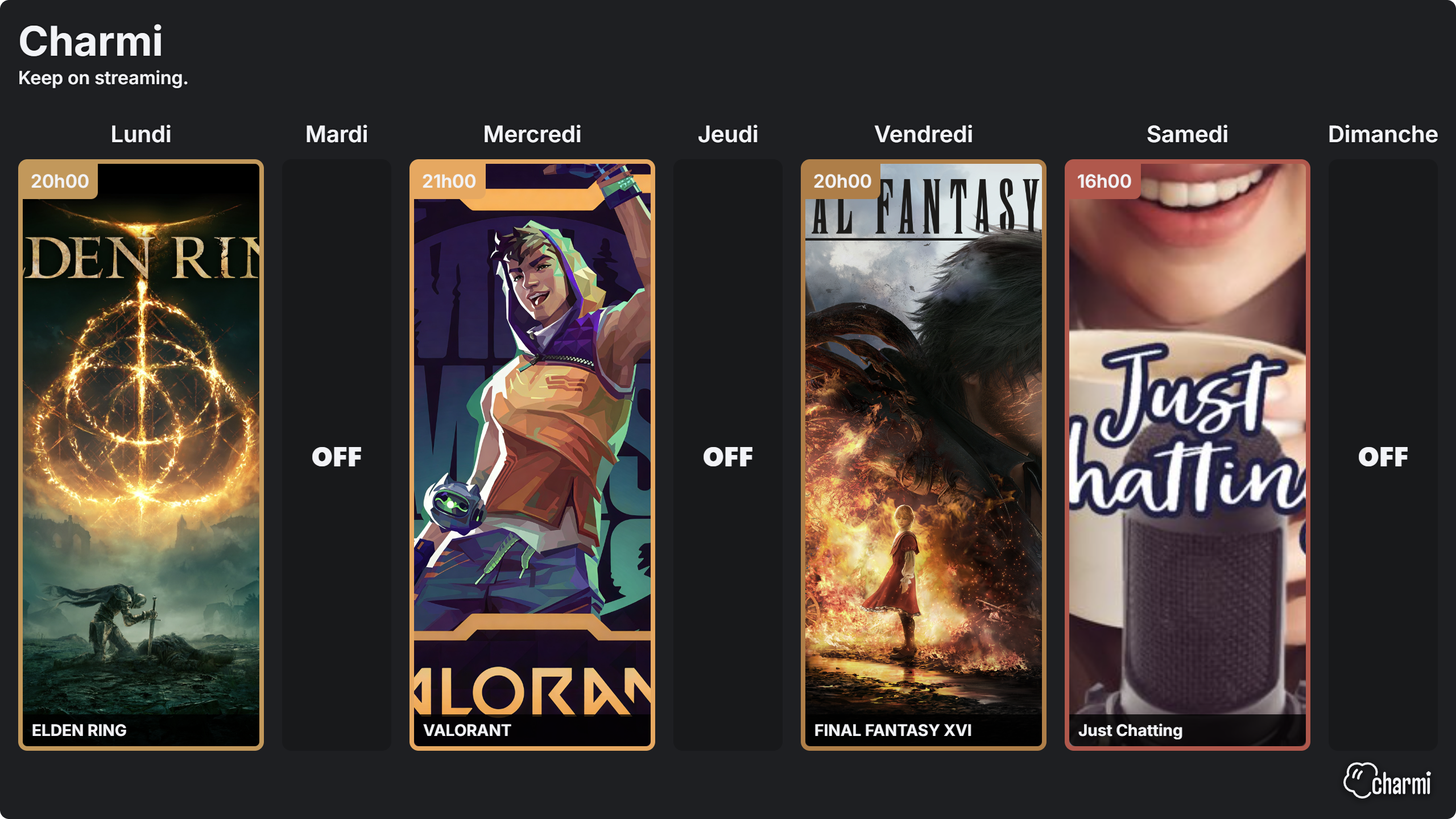 Planning de streams Charmi